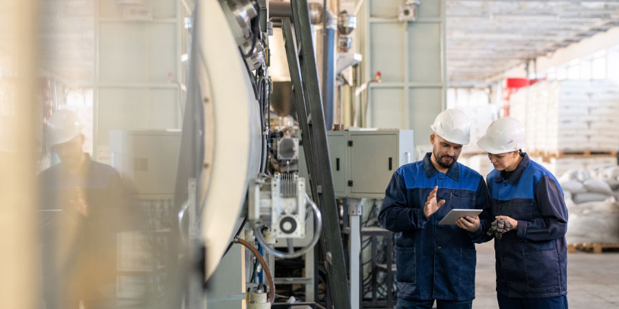 Técnicos realizando mantenimiento preventivo para evitar la reducción de ruidos y vibraciones en equipos industriales